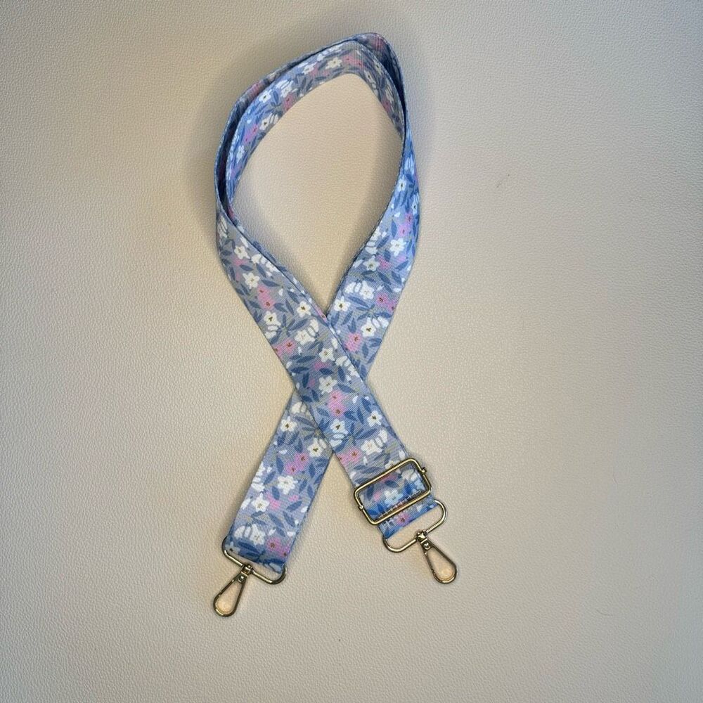 Adjustable Floral Crossbody Strap in Light Blue and Pink